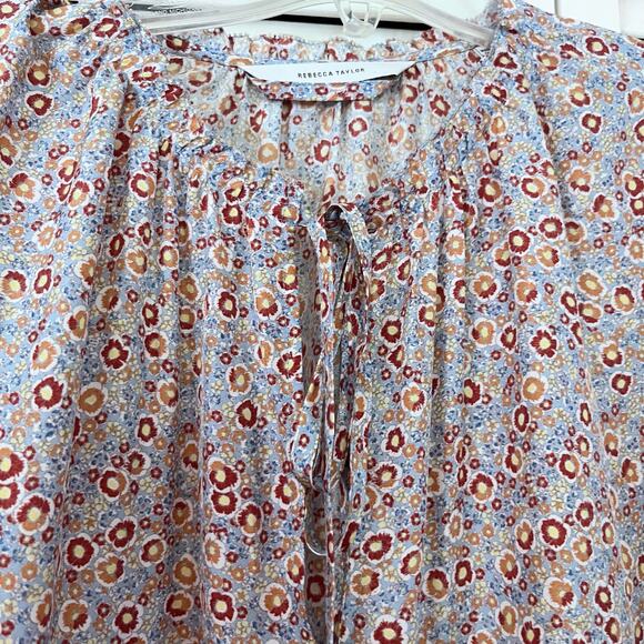 Rebecca Taylor Violet Fleur Silk Floral Print Long Sleeve Drop Waist Mini Dress - Picture 3 of 9